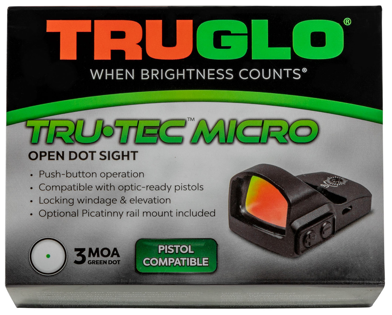 Truglo TRU-TEC Micro Green Dot, 1X23, 3MOA, 23mm X 17mm Multi-Coated Objective Lens