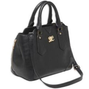 Bulldog Satchel Style Purse 16x9.5x5.5 Black Leather, Black Trim