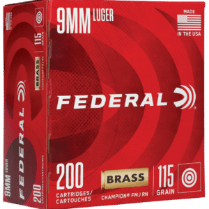 Federal Ammo Champion Training 9MM, 115gr, FMJ, 200Bx 1Cs