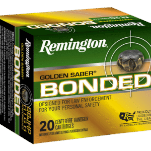 Remington Golden Saber Bonded 45 ACP 185gr, Brass Jacket Hollow Point (BJHP), 20rd