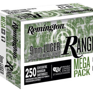 Remington Range 9mm 115gr, 1145 fps, FMJ, 250Bx 4Cs