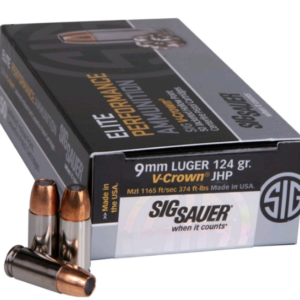 Sig Ammo 9mm 124gr, JHP, Elite V-Crown, 50rd Box