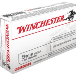 Winchester USA 9mm, 115gr, Jacketed Hollow Point, 50rd