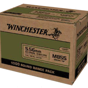 Winchester USA M855 5.56x45mm NATO 62gr FMJ Green Tip – 1000rd Case