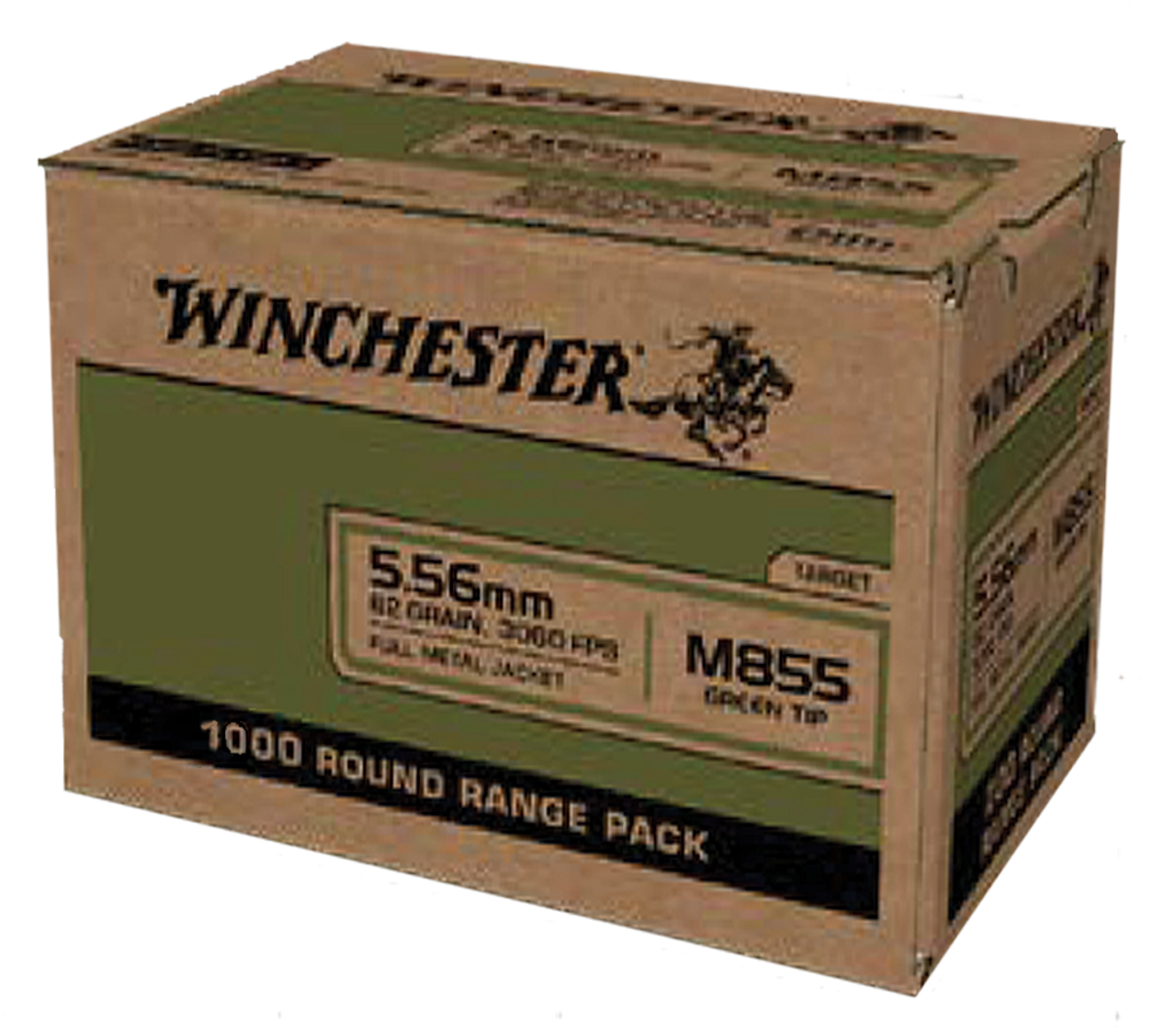 Winchester USA M855 5.56x45mm NATO 62gr FMJ Green Tip – 1000rd Case
