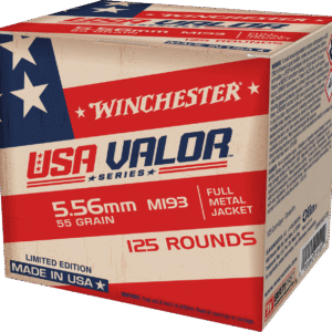 Winchester USA Valor 5.56x45mm, 55gr, M193, Full Metal Jacket, 125rd Box