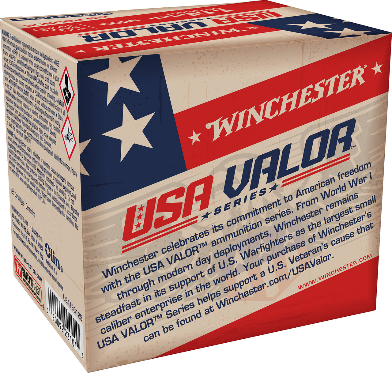 Winchester USA Valor 5.56x45mm, 55gr, M193, Full Metal Jacket, 125rd Box