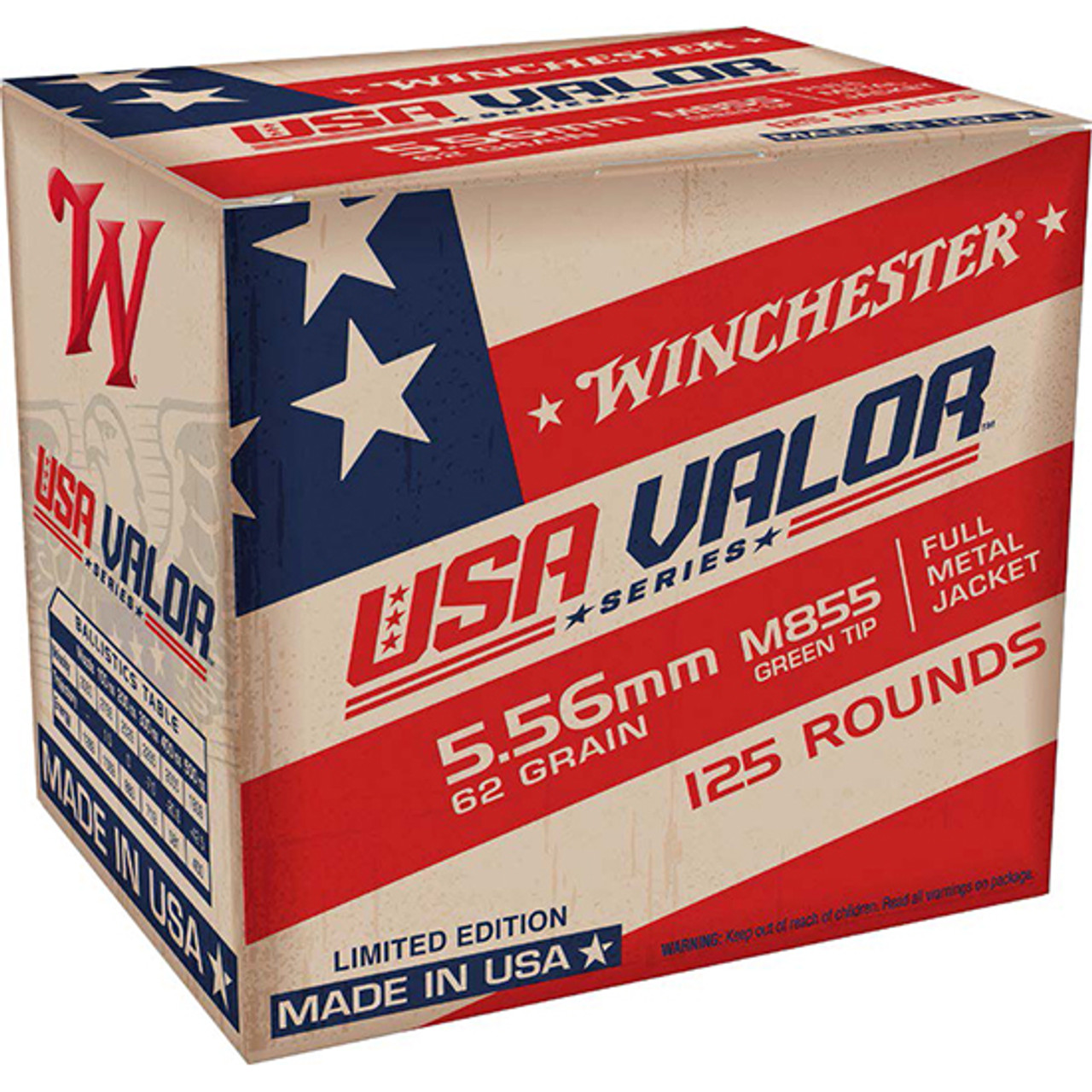 Winchester USA Valor 5,56 NATO, 62gr, Full Metal Jacket, 125rd Box