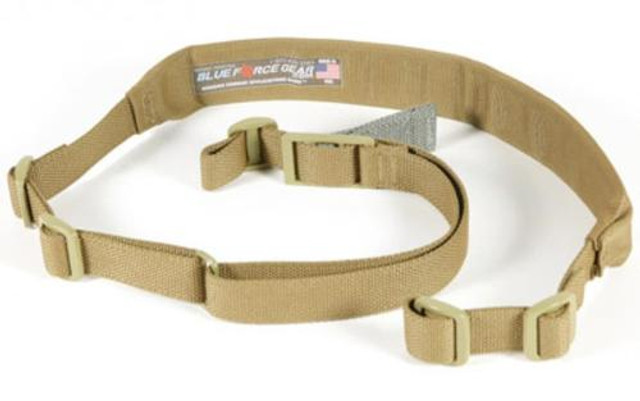 Blue Force Gear Sling, Molded Acetal Adjuster, No Quick Release, Attached with TriGlide instead of Loop Lock, 2-Point Padded Combat Sling, Coyote Brown