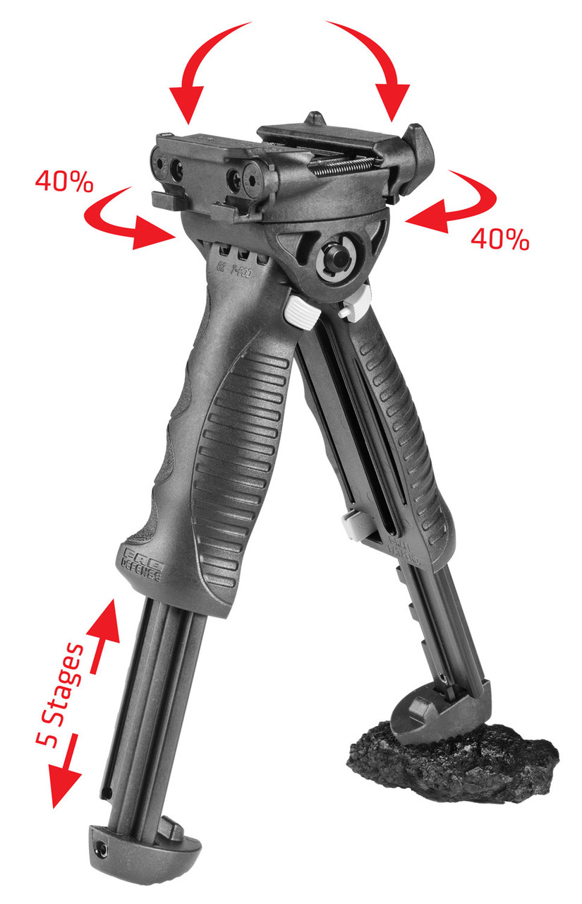 FAB Defense FX-TPODG2B G2 Rotating Tactical Foregrip & Bipod, Polymer Grip, Aluminum Bipod Legs