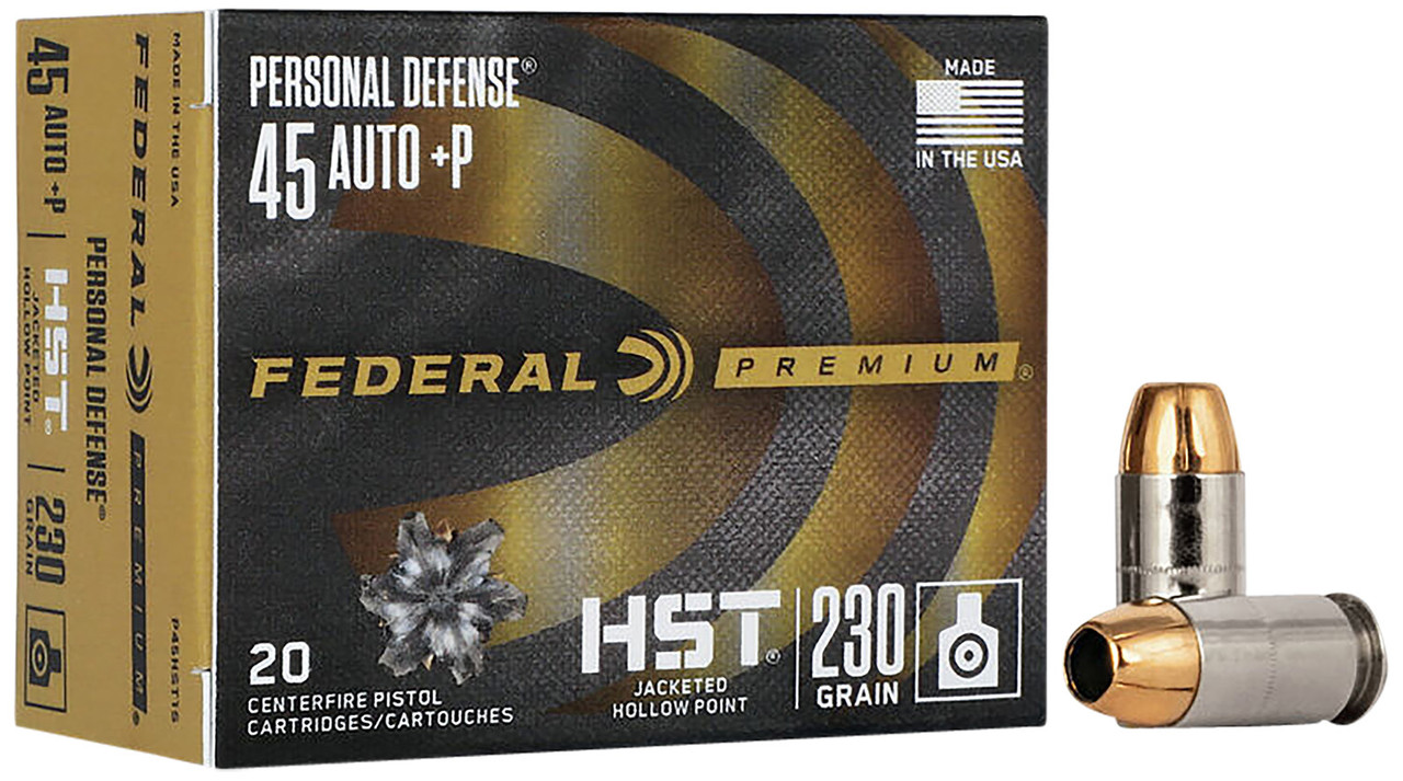 Federal Premium 45 ACP +P 230gr HST Jacketed Soft Point, 20Bx 10Cs