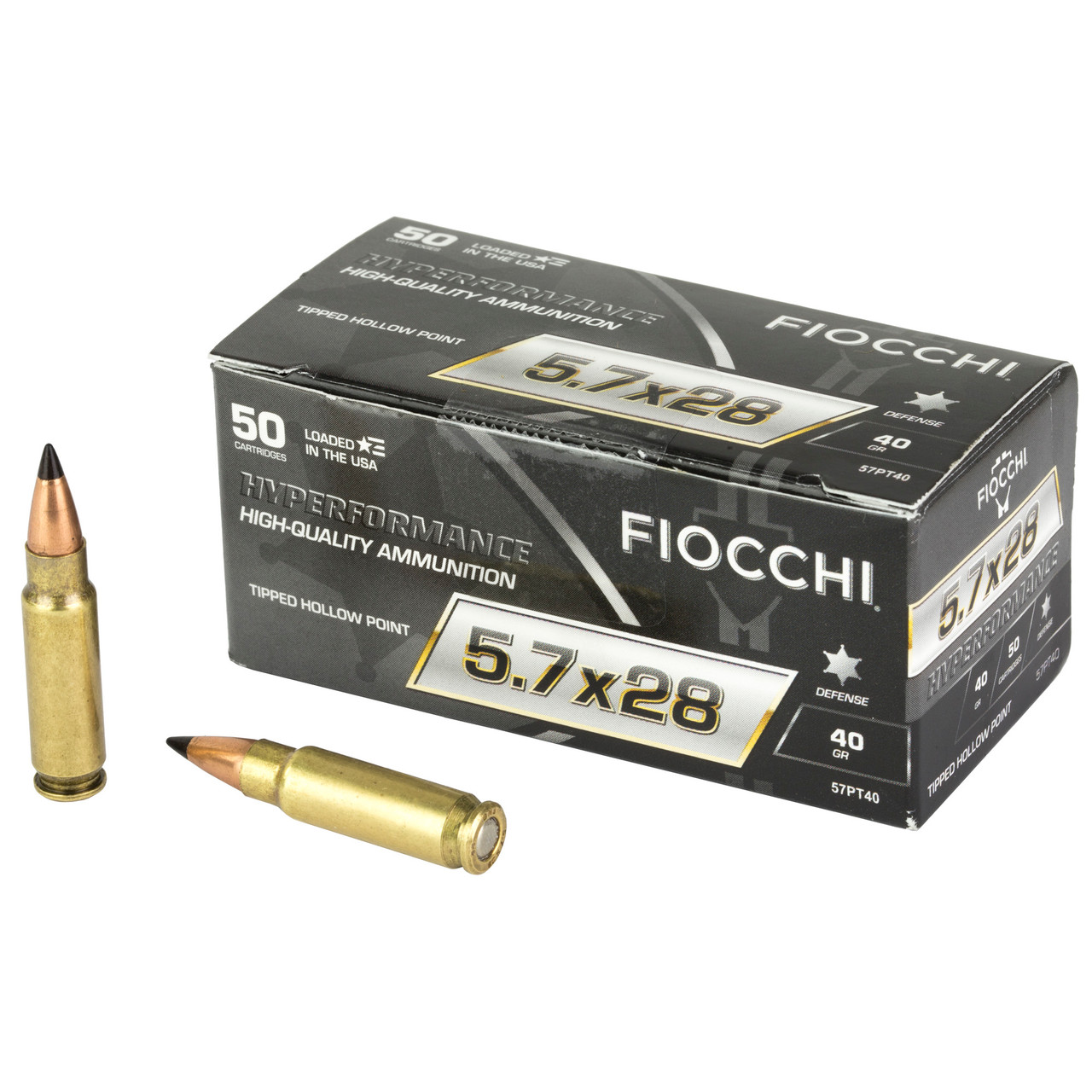 Fiocchi Hyperformance Defense 5.7x28mm 40gr, Tipped Hollow Point 50rd Box