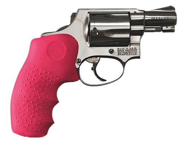 Hogue S&W J Frame Round Butt Rubber Grip, Finger Grooves Pink, S&W J-Frame Rubber