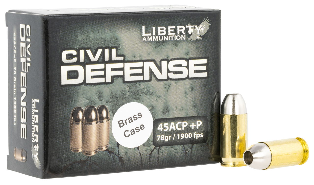 Liberty Ammunition Civil Defense 45 ACP +P 78gr, LFFHP Brass Case 20Bx 50Cs