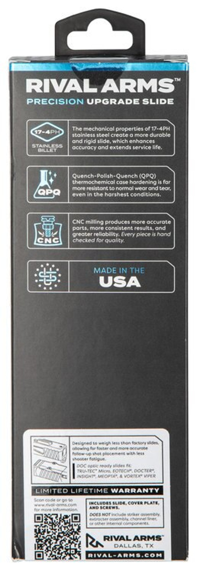 Rival Arms Precision Slide – Glock 19 Gen 4 – Docter Optic Cut, 17-4 Stainless Steel