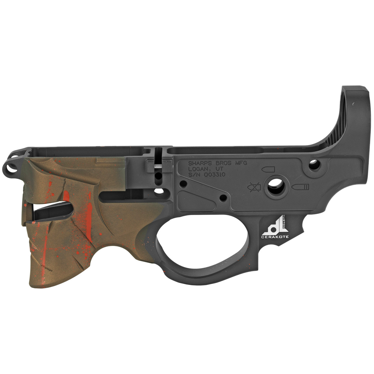 Sharps Bros Overthrow Gen 2 Billet AR-15 Lower Receiver – Bronze Cerakote, Spartan Helmet Design, 223/5.56, 7075-T6 Aluminum
