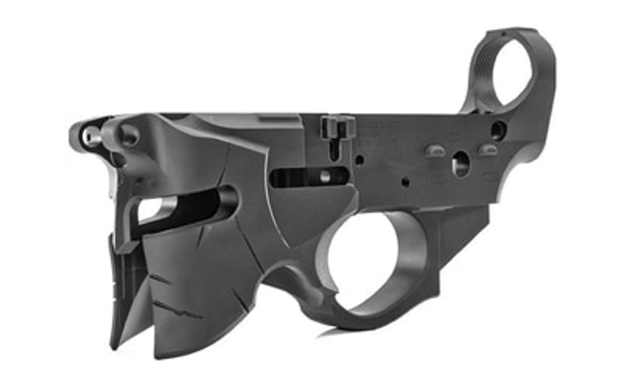 Sharps Bros Overthrow Stripped Lower Receiver – AR-15 Multi-Caliber | Black Hardcoat Anodized | Spartan Helmet Design