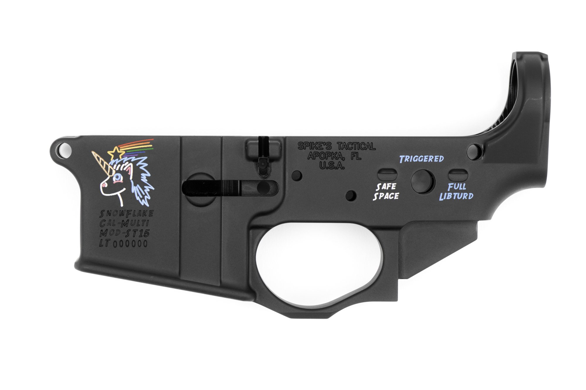 Spikes Tactical Snowflake Stripped Lower Receiver – Multi-Caliber | AR Platform | Black Hardcoat Anodized