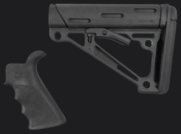 Hogue AR-15/M16 Collapsible Buttstock Kit – With Finger Groove Beavertail Grip, Commercial Tube